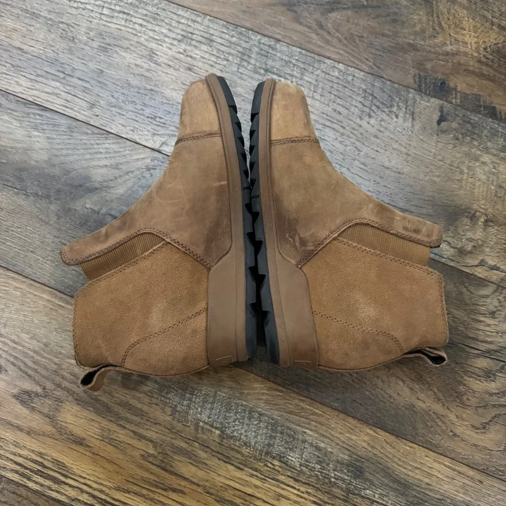 Sorel Evie Chelsea Boots Tan Leather Suede Wedge Ankle Booties Size 6.5 Gorpcore